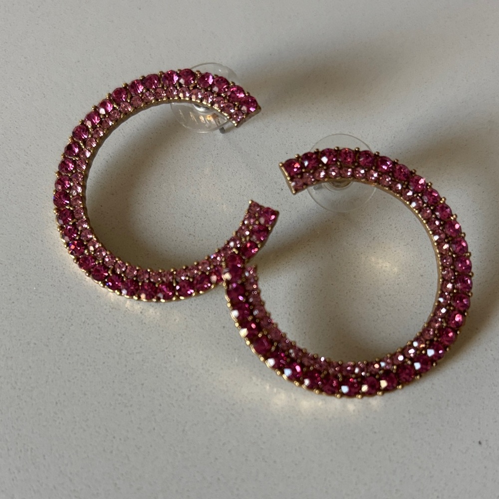 J.Crew dark and light pink Crystal Hoop Earrings
